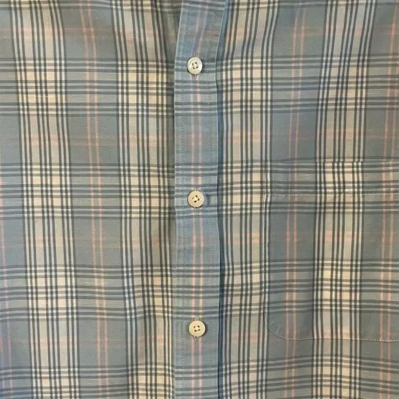 Vineyard Vines Men's Linen Blend Classic Fit Murray Plaid Shirt Blue/Pink Size S - Picture 3 of 7
